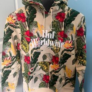 HUF Cream Tropical Floral Hoodie with Green & Red Accents